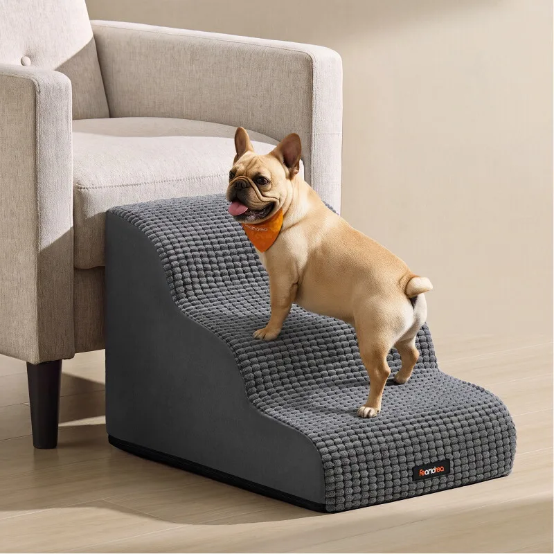 Hundetreppe, 2/3/4/5 Stufen, Sanfte Neigung, Schaumstoff Treppenhilfe für Hunde/Katzen L by Feandrea in Dark grey, Regular – product photo