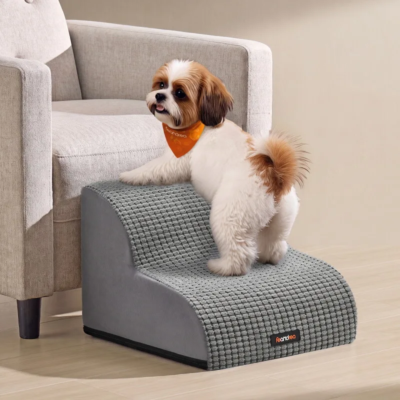 Hundetreppe, 2/3/4/5 Stufen, Sanfte Neigung, Schaumstoff Treppenhilfe für Hunde/Katzen M van Feandrea in Lichtgrijs, Regular – productfoto