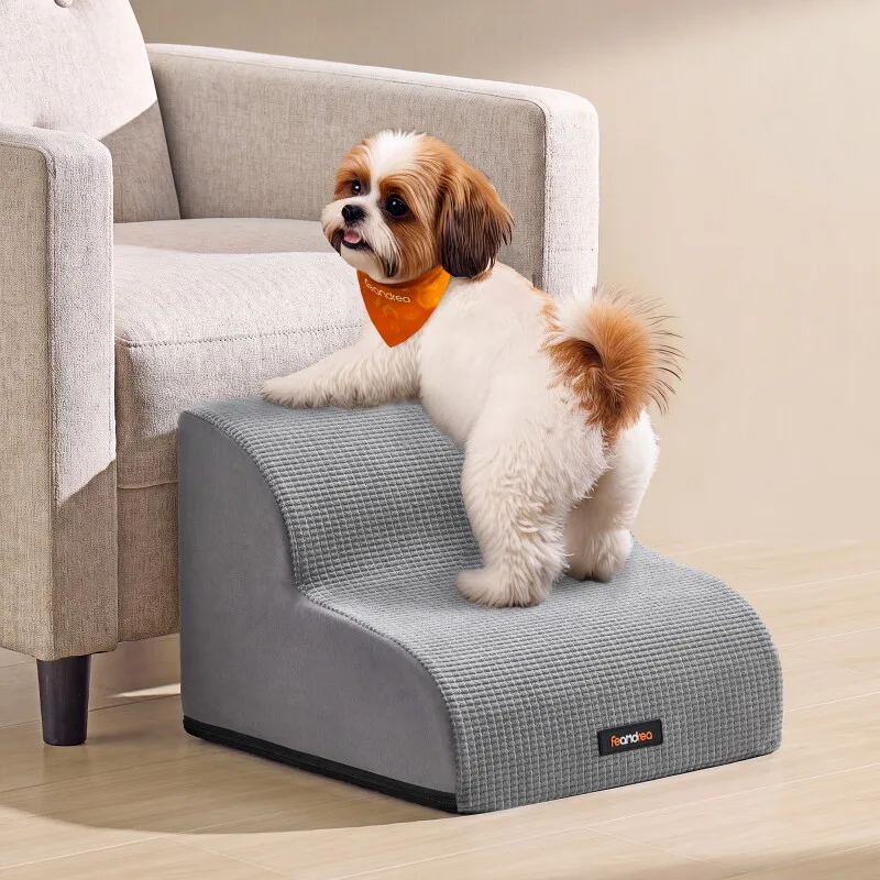 Hundetreppe, 2/3 Stufen, Schaumstoff, Rutschfest, Waschbar hellgrau M von Feandrea in Regular – Produktfoto