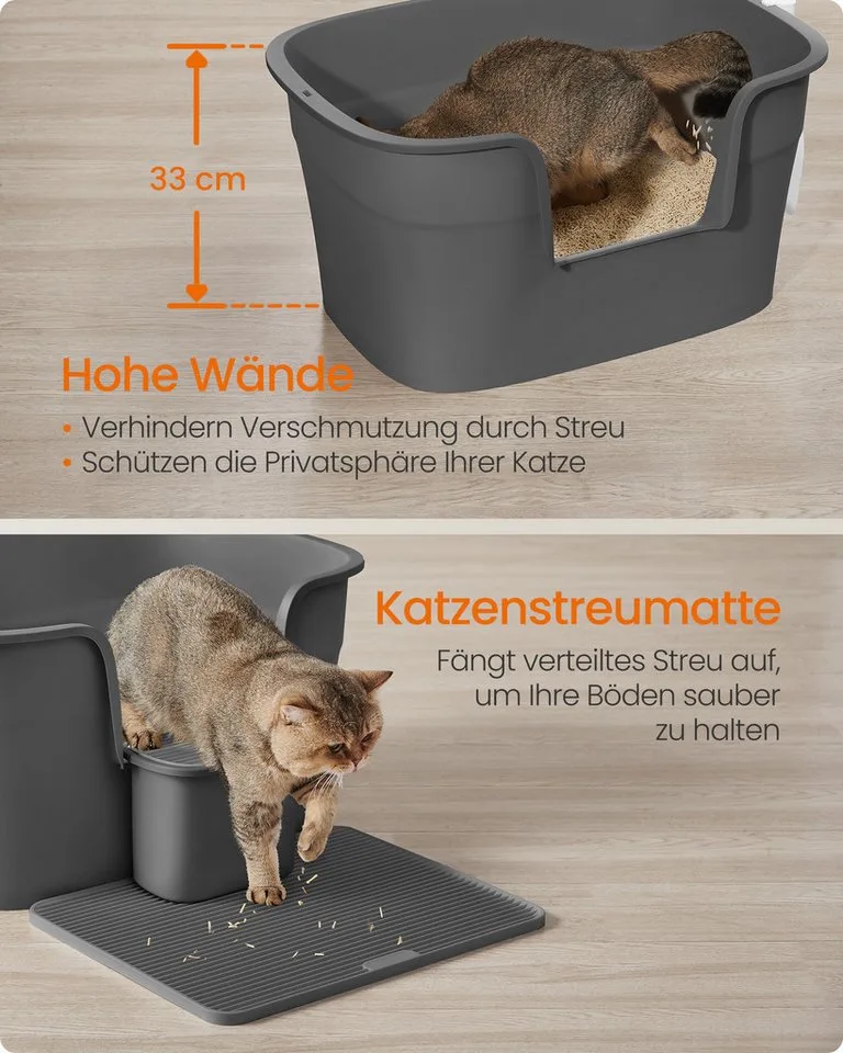 Kattenbak – Extra groot – Met hoge randen – Inclusief schep en mat von Feandrea in Grau – Produktfoto 5 von 5