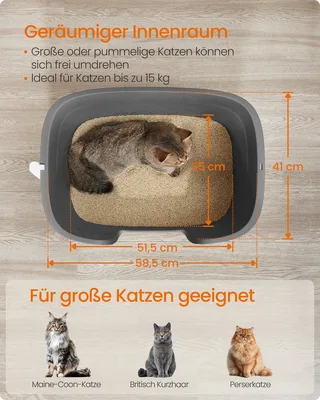 Kattenbak – Extra groot – Met hoge randen – Inclusief schep en mat von Feandrea in Grau – Produktfoto 3 von 5