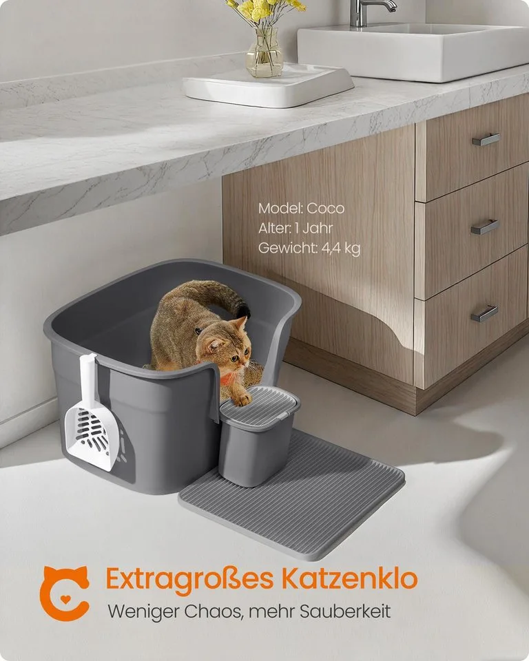 Kattenbak – Extra groot – Met hoge randen – Inclusief schep en mat von Feandrea in Grau – Produktfoto 2 von 5