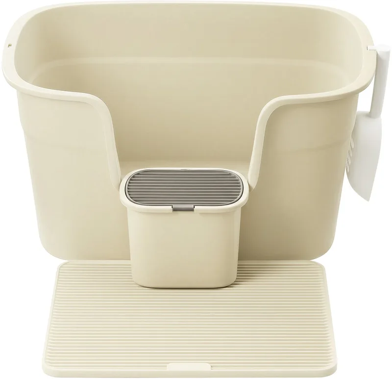 Kattenbak - Extra Groot - Voor Meerdere Katten - Met Hoge Zijkanten en Accessoires de Feandrea en Zandbeige – photo produit