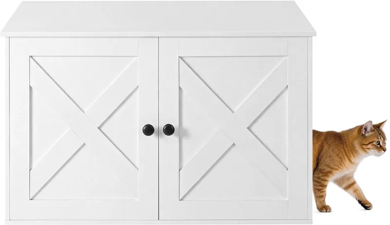 Kattenbak - Kattenbak Kast - Bijzettafel - Schuurdeur de Feandrea en Blanc – photo produit
