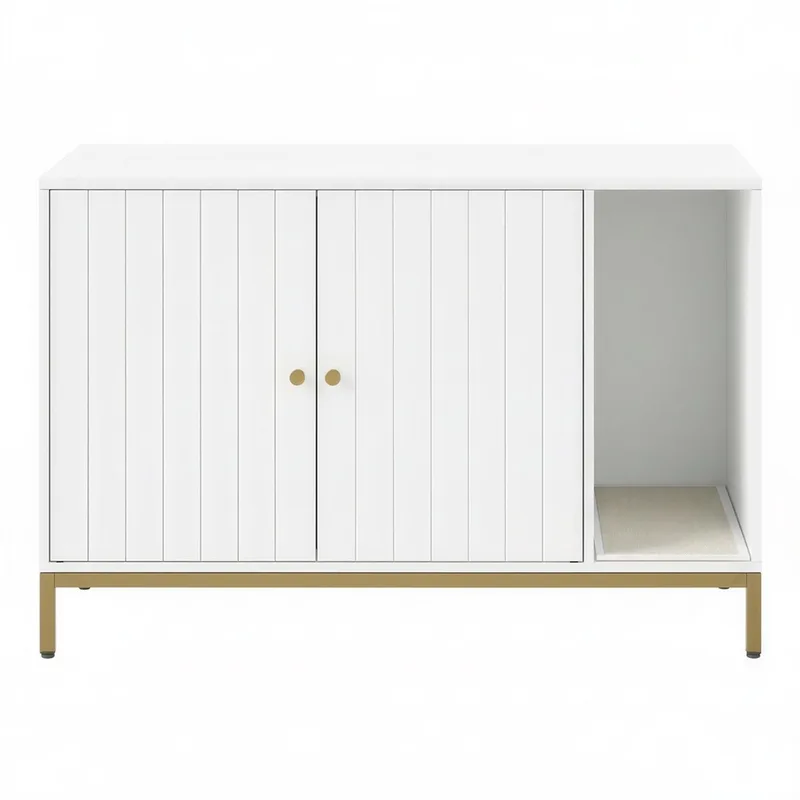 Kattenbak - Kattenbak Kast - Ingang en Handdoekhouder - 90cm de Feandrea en Blanc – photo produit