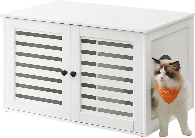 Kattenbak - Kattenbak Kast - Lamel Deuren - Bbijzettafel von Feandrea in Weiß – Produktfoto