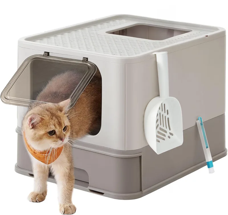 Kattenbak - Met Deksel - Uittrekbare Lade - Lekvrije Bodem by Feandrea in Havermoutgrijs – product photo