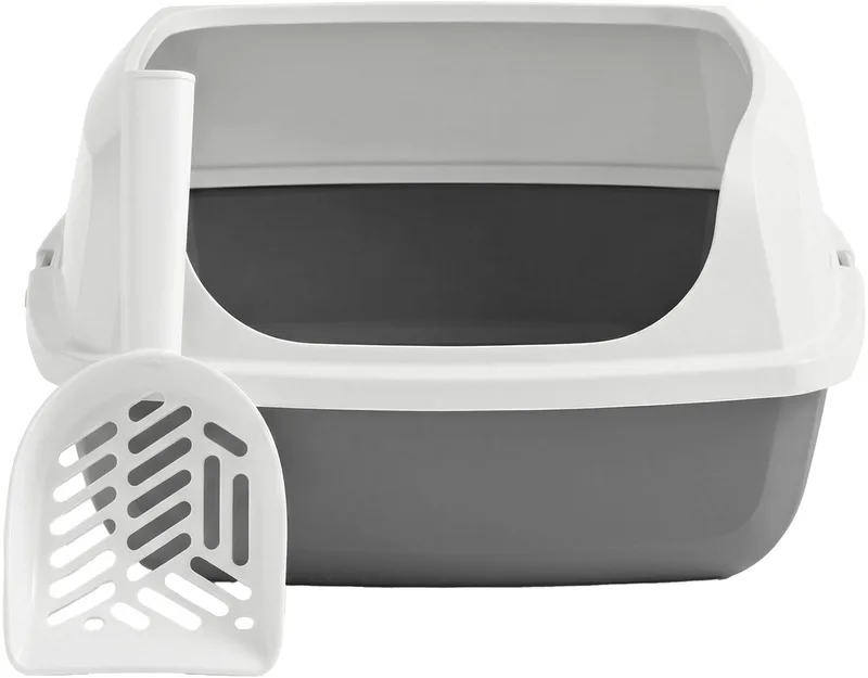 Kattenbak - Met Hoge Zijkanten - Open Ontwerp - Inclusief Schepje by Feandrea in Wolkenwit-Grijs – product photo
