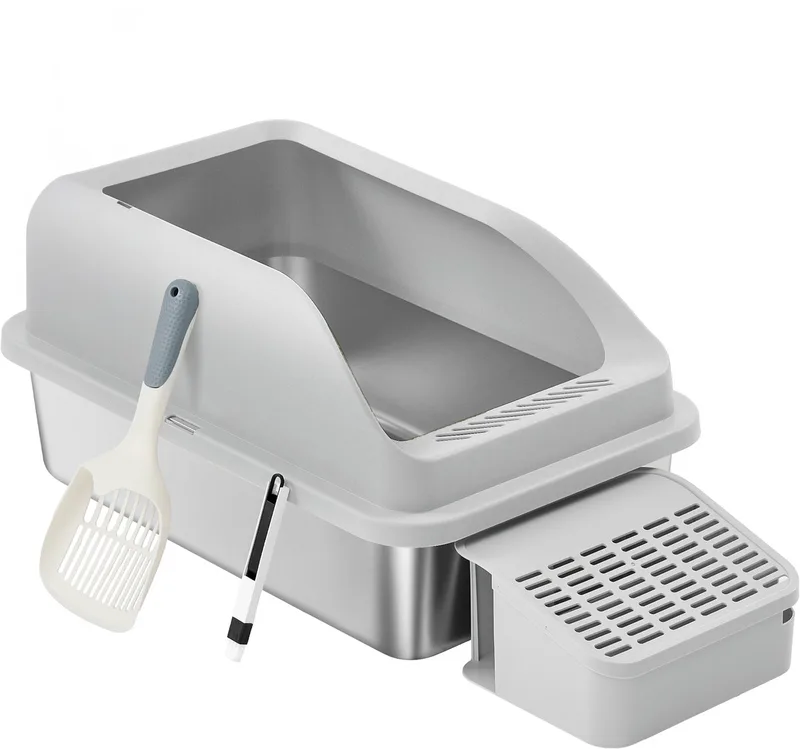 Kattenbak - Met Hoge Zijkanten - Ruim - Inclusief Schep en Borstel by Feandrea in Duifgrijs – product photo