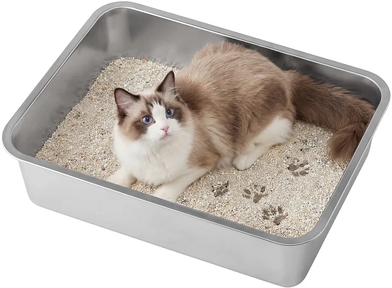 Kattenbak - Open Ontwerp met Hoge Rand - Geurvrij von Feandrea in Silber – Produktfoto