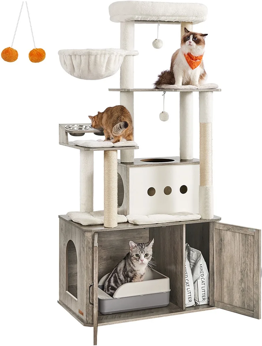 Kattenboom – 170 cm hoog – Met kattenbakkast de Feandrea en Greige melange – photo produit