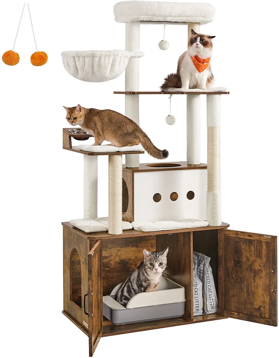 Kattenboom – 170 cm hoog – Met kattenbakkast – Vintage bruin de Feandrea – photo produit