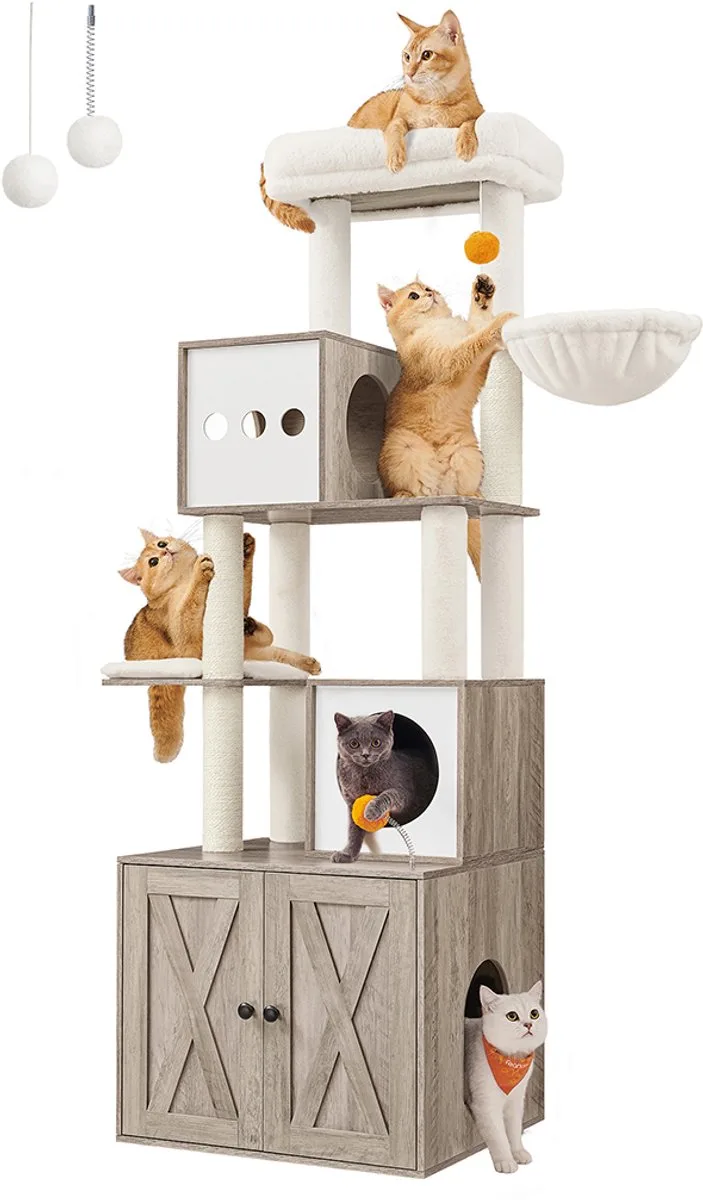 Kattenboom – Geïntegreerde kattenbakkast de Feandrea en Gris – photo produit