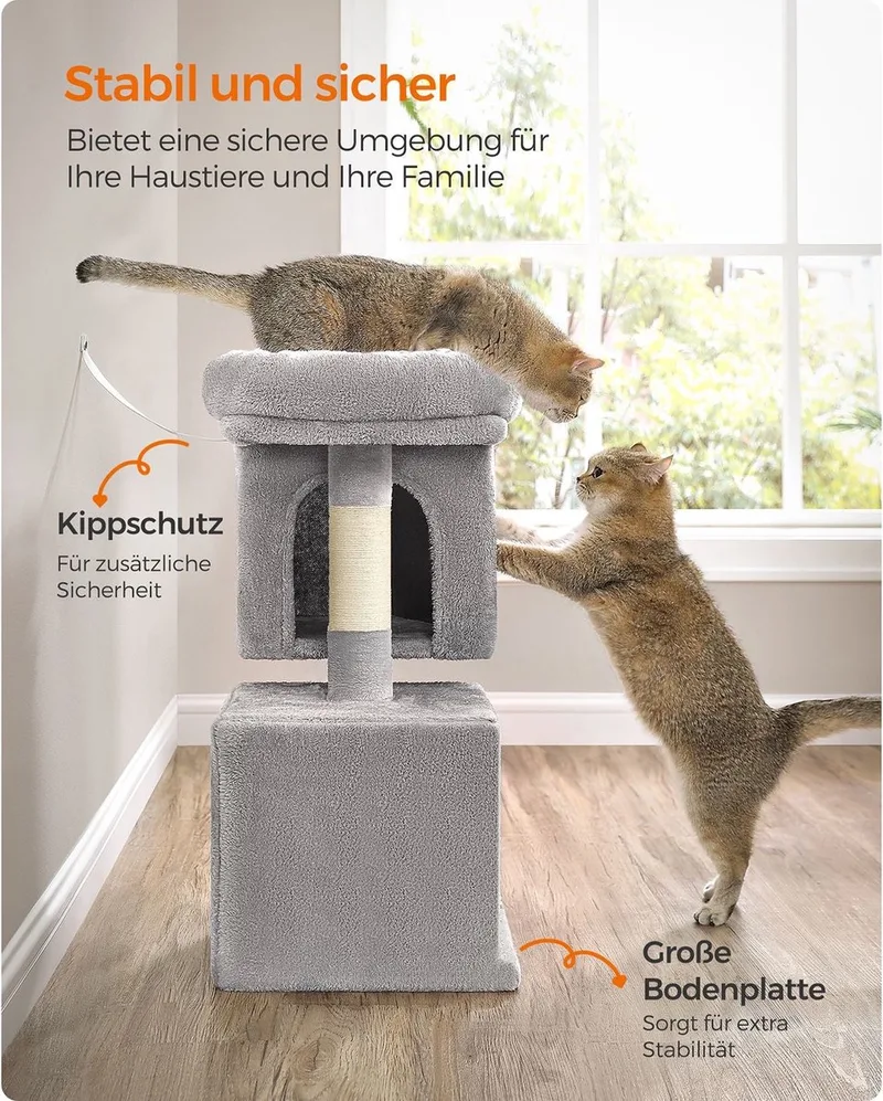Kattenboom klein, 67 cm Kattenboom, Kattenhuis voor kittens tot 3 kg, groot platform, sisalstammen, PCT611G01 von Feandrea in Rookgrijs – Produktfoto