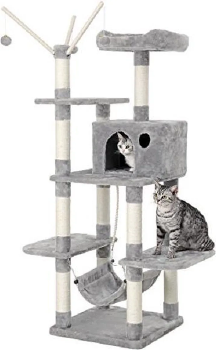 Kattenboom Lichtgrijs XL - Krabpaal 154cm - Klimboom Met Hangmat PCT86W fra Feandrea i Lysegrå – produktbillede
