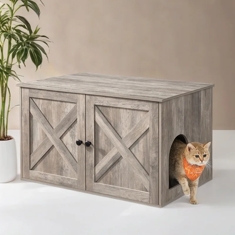 Kattenhuis – Verwijderbare scheidingswand – 80 x 53 x 50 cm de Feandrea en Grijsbeige – photo produit