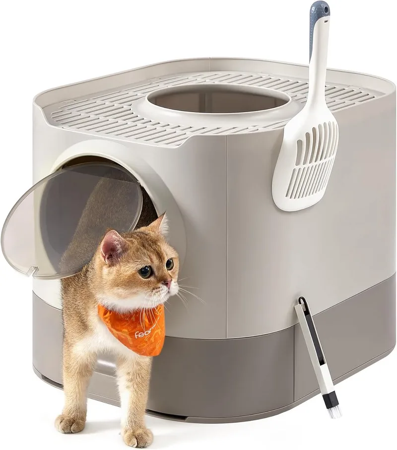 kattenmand - kattenbak - met hoge randen - met schepje en borstel by Feandrea in Grey – product photo