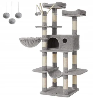 Kattentoren 164cm - Grote, Stabiele Krabpaal met Hangmat & Mand de Feandrea en Gris – photo produit 1 sur 5