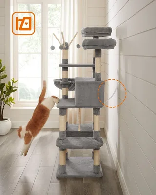 Kattentoren 164cm - Grote, Stabiele Krabpaal met Hangmat & Mand de Feandrea en Gris – photo produit 2 sur 5