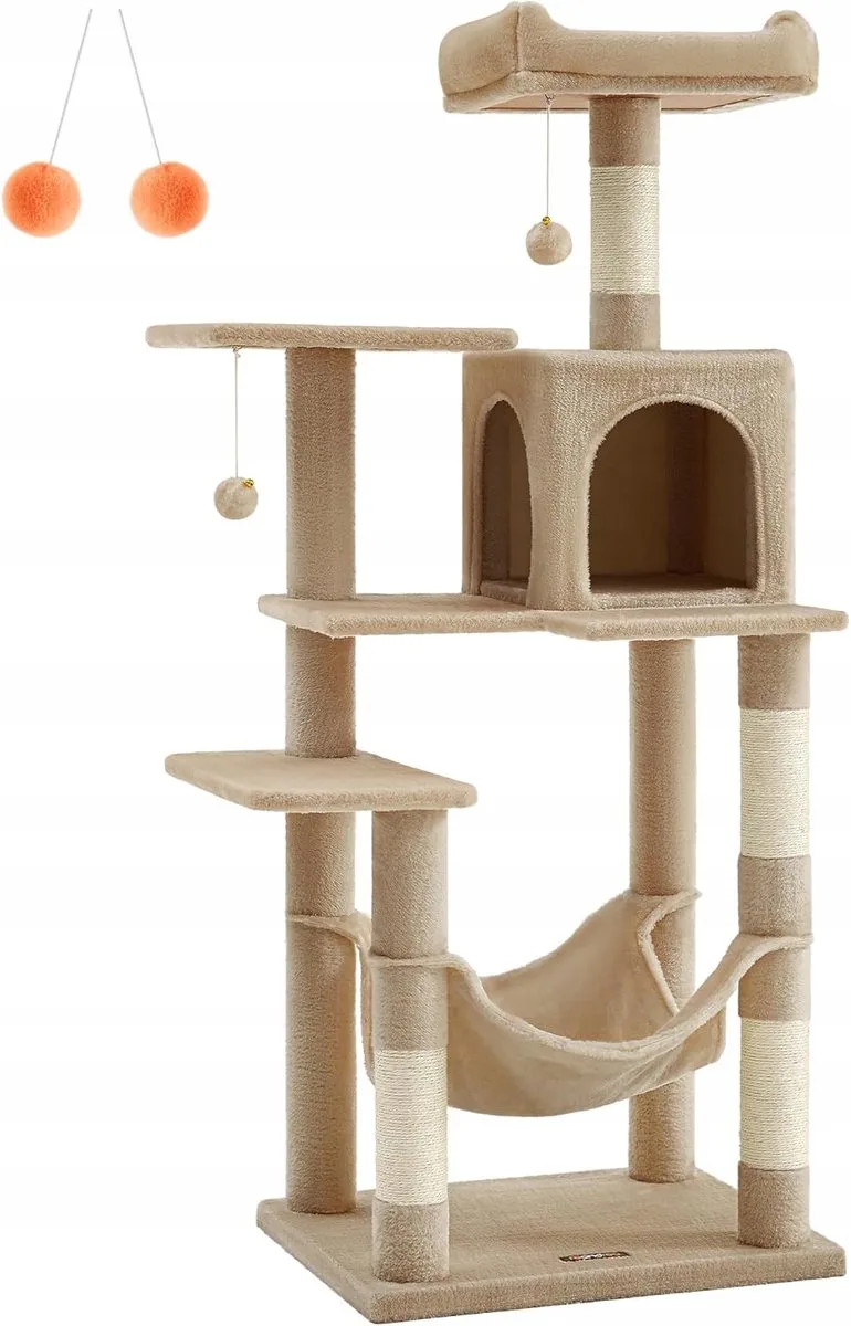 Kattentoren met Krabpaal, Hammat en Speeltjes by Feandrea in Beige – product photo
