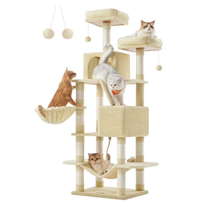 Katzenbaum 168cm Kratzsäulen von Feandrea in Beige, Regular – Produktfoto