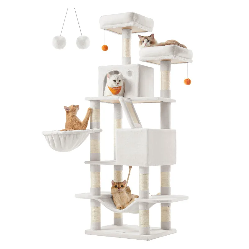 Katzenbaum 168cm Kratzsäulen von Feandrea in Weiß, Regular – Produktfoto