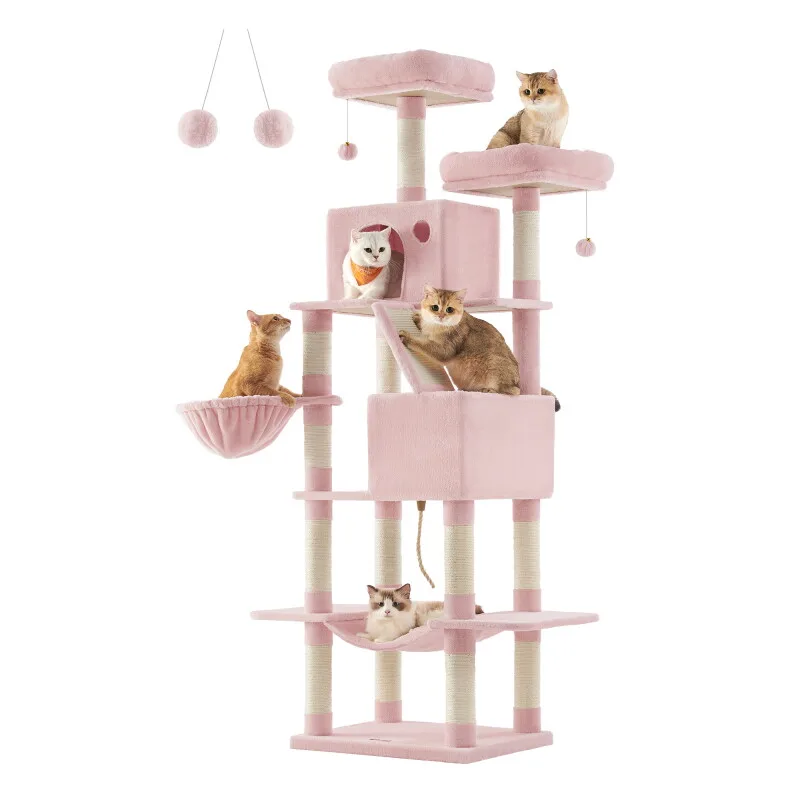 Katzenbaum XXL 206cm Kratzsäulen von Feandrea in Hellrosa, Regular – Produktfoto
