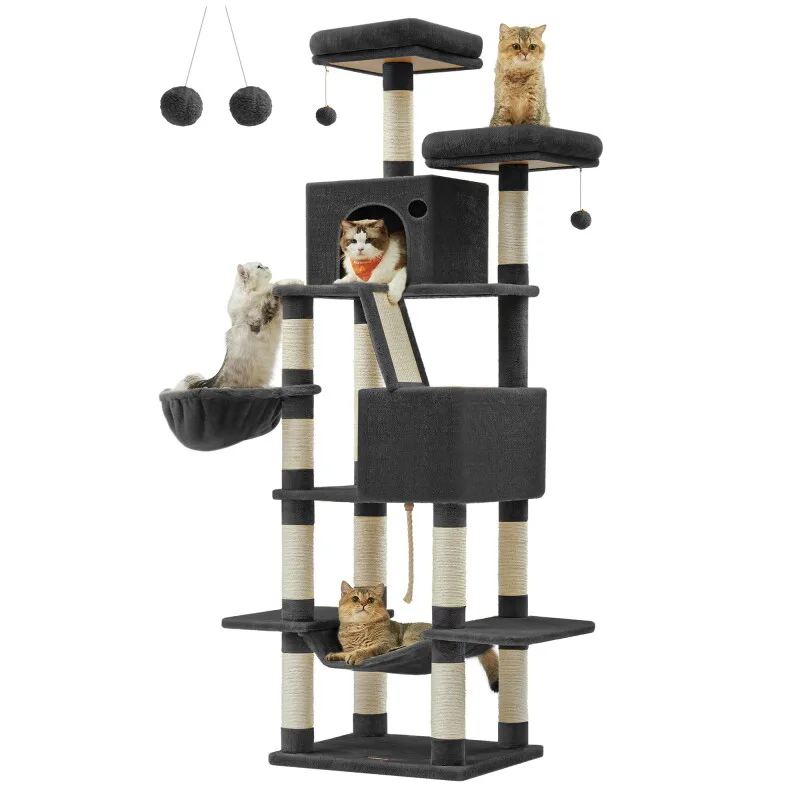 Katzenbaum XXL 206cm Kratzsäulen von Feandrea in Schwarz, Regular – Produktfoto
