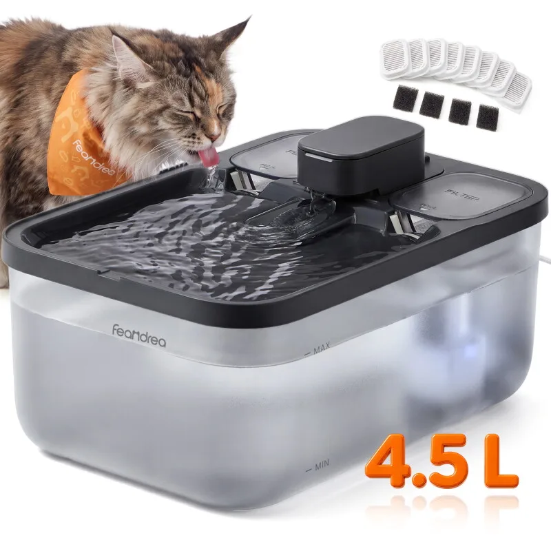 Katzenbrunnen, 4,5 L Trinkbrunnen für Katzen, Leise mit Filtern und Trockenlaufschutz schwarz van Feandrea in Regular – productfoto