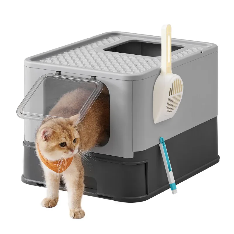 Katzenhaus Katzenklo-Schrank Vordereingang mit Doppeltür by Feandrea in Dark grey, Regular – product photo