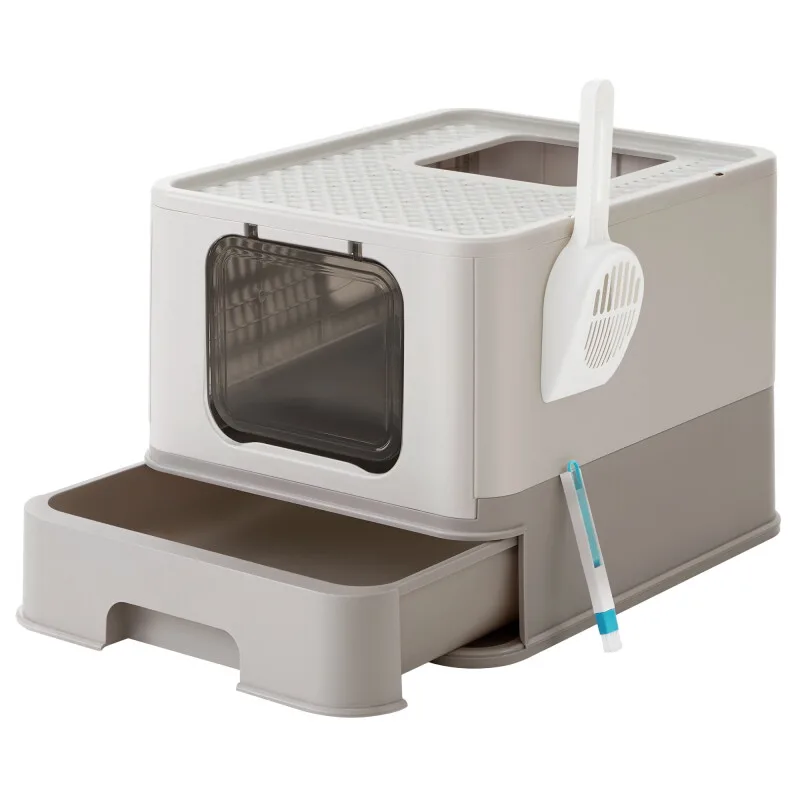 Katzenhaus Katzenklo-Schrank Vordereingang mit Doppeltür by Feandrea in Light grey, Regular – product photo
