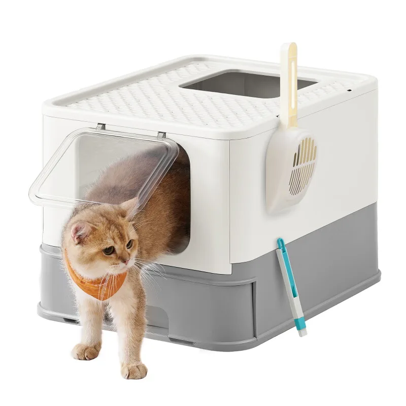 Katzenhaus Katzenklo-Schrank Vordereingang mit Doppeltür weiß/ grau by Feandrea in White, Grey, Regular – product photo