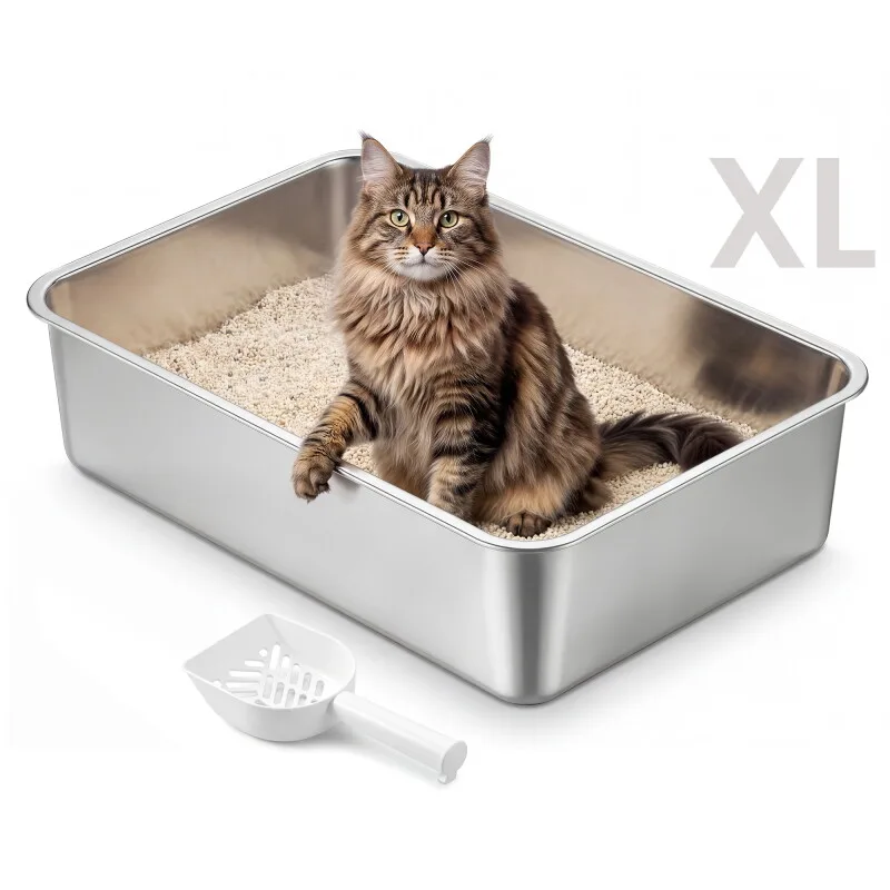 Katzenklo Edelstahl, Katzentoilette offen,geruchsfrei, leicht zu reinigen XL fra Feandrea i Regular – produktbillede