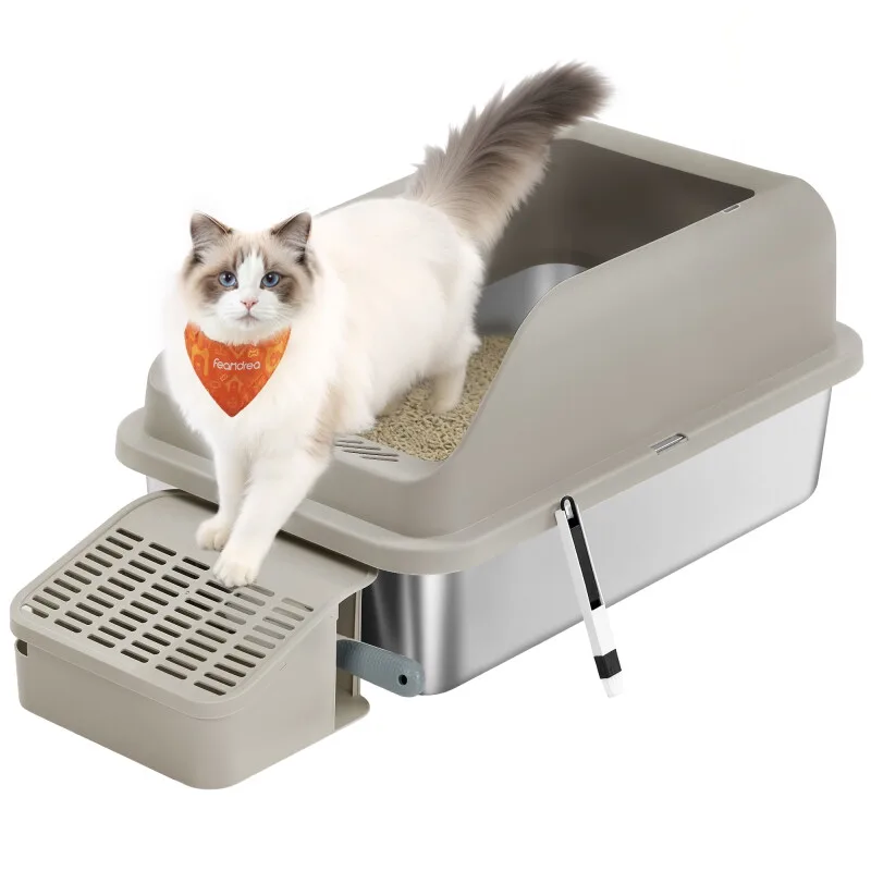 Katzenklo Edelstahl XXL, Offene Katzentoilette mit Schaufel, für Große Katzen van Feandrea in Regular – productfoto