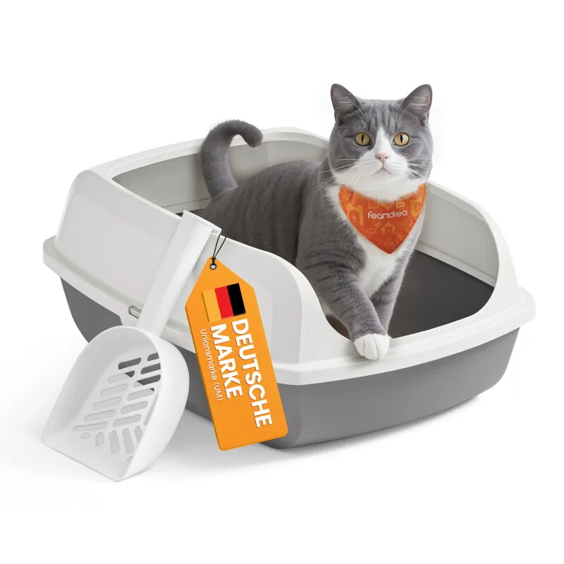 Katzenklo mit hohen Seitenwänden, XL offene Katzentoilette, mit Schaufel von Feandrea in Weiß, Regular – Produktfoto