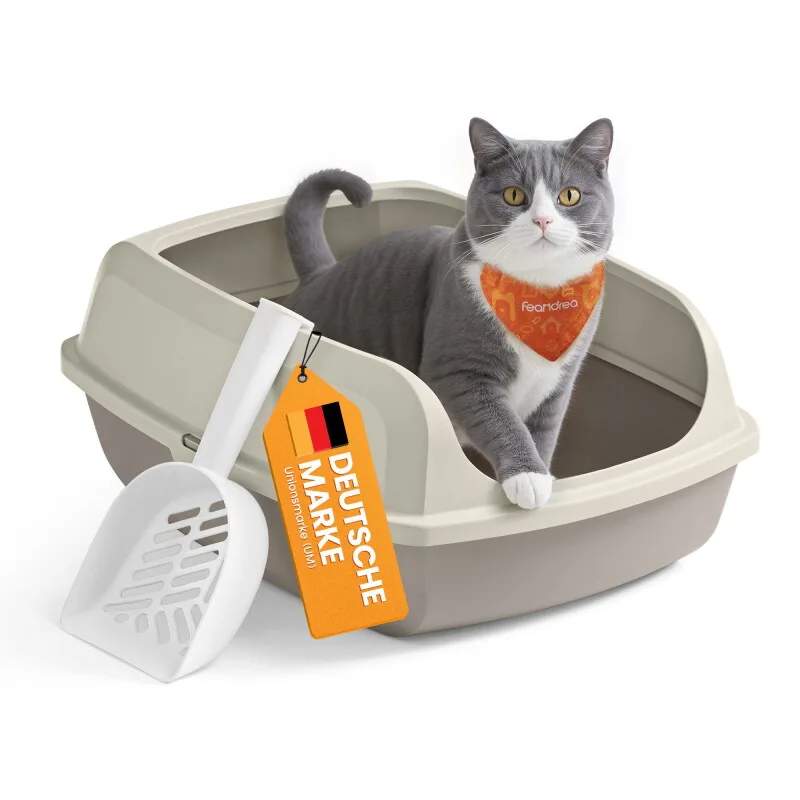 Katzenklo mit hohen Seitenwänden, XL offene Katzentoilette, mit Schaufel von Feandrea in Beige, Regular – Produktfoto