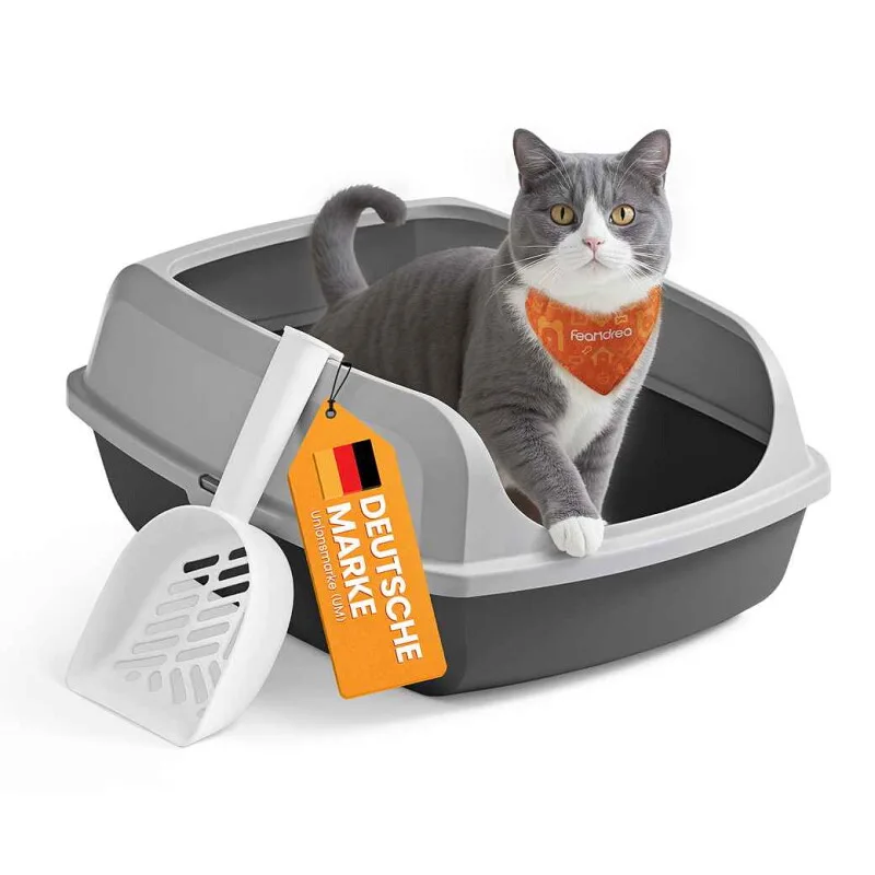 Katzenklo mit hohen Seitenwänden, XL offene Katzentoilette, mit Schaufel von Feandrea in Schiefergrau, Regular – Produktfoto