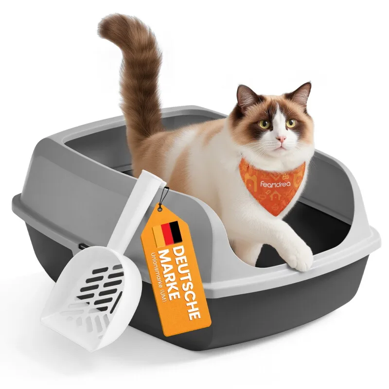 Katzenklo mit hohen Seitenwänden,XXL offene Katzentoilette, mit Schaufel de Feandrea en Schiefergrau, Regular – photo produit
