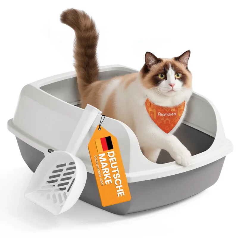Katzenklo mit hohen Seitenwänden,XXL offene Katzentoilette, mit Schaufel von Feandrea in Weiß, Regular – Produktfoto