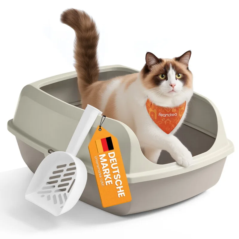 Katzenklo mit hohen Seitenwänden,XXL offene Katzentoilette, mit Schaufel by Feandrea in Beige, Regular – product photo