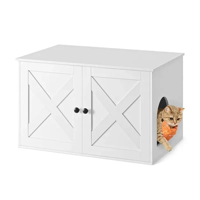 Katzenklo-Schrank, verstecktes Katzenklo-Möbel mit herausnehmbarer Trennwand, Beistelltisch, Indoor-Katzenhaus, 80 x 53 x 50 cm, Weiß PCL002W01 von Feandrea – Produktfoto