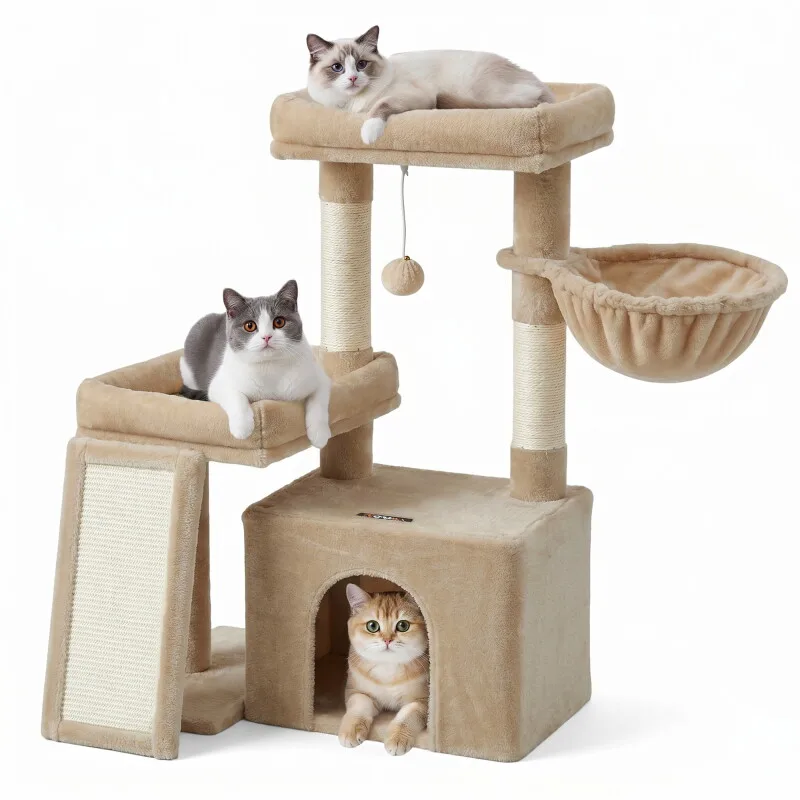 Katzenkratzbaum mit Höhle, Rampe und Körbchen, 2 große Plattformen von Feandrea in Regular – Produktfoto