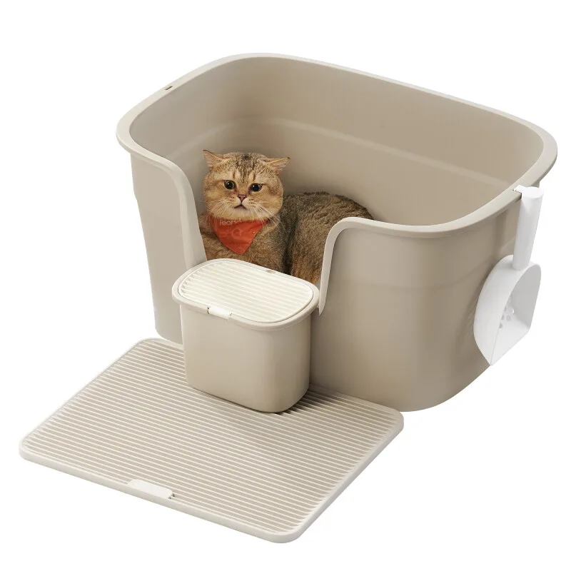 Katzentoilette für große Katzen mit hohen Seitenwänden från Feandrea i Beige, Regular – produktbild
