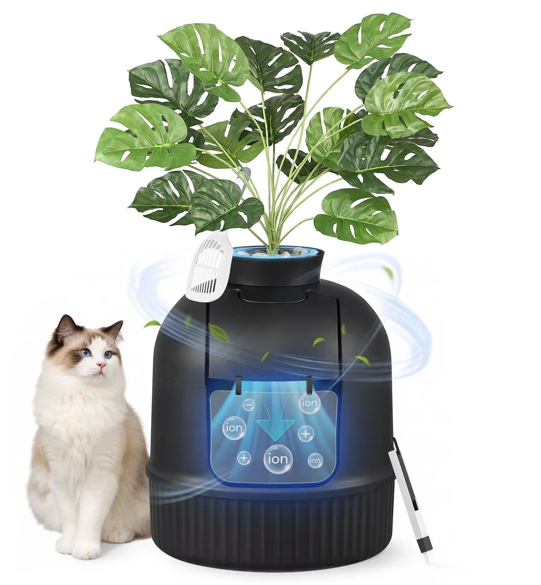Katzentoilette - Met Deur - Verborgen Kattenbak met Filter - Voor Woonkamer van Feandrea in Zwart – productfoto