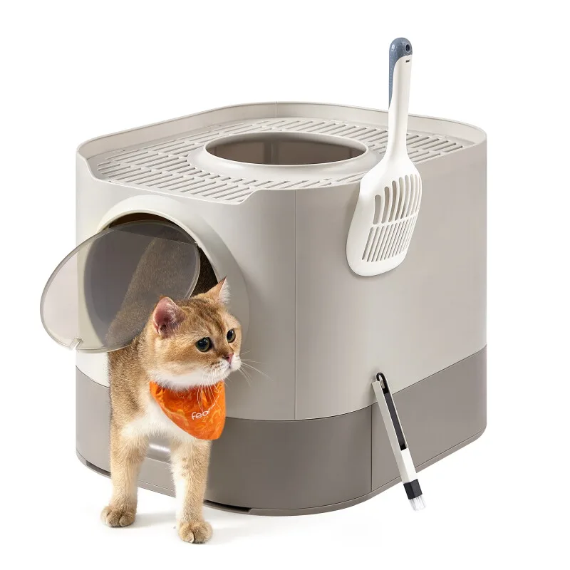 Katzentoilette mit Deckel ausziehbares Tablett by Feandrea in Beige, Regular – product photo