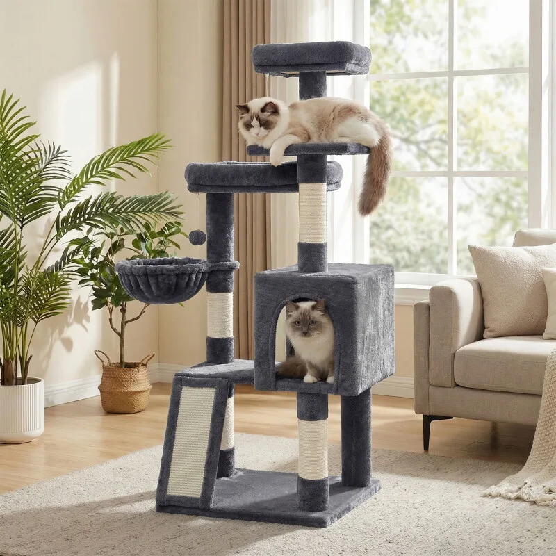 Kletterbaum mehrstufig, mit Rampe, Kratzsäulen, 3 Plattformen,136 cm von Feandrea in Dunkelgrau, Regular – Produktfoto