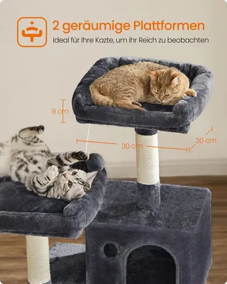 Klimboom 143 cm, Stevige Kattenboom met Kattenhuis, PCT15W de Feandrea en Gris clair – photo produit 4 sur 5