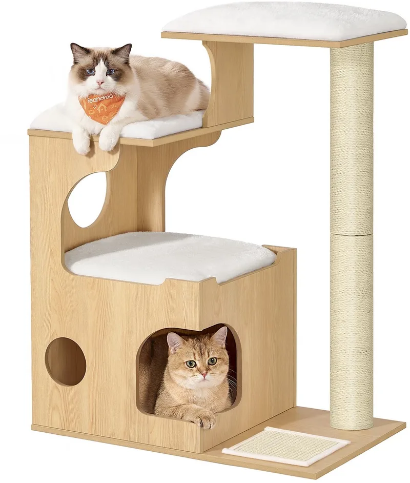 Krabpaal 88 cm – amandelgeel – met holletje en sisalmat – Amandelgeel by Feandrea – product photo