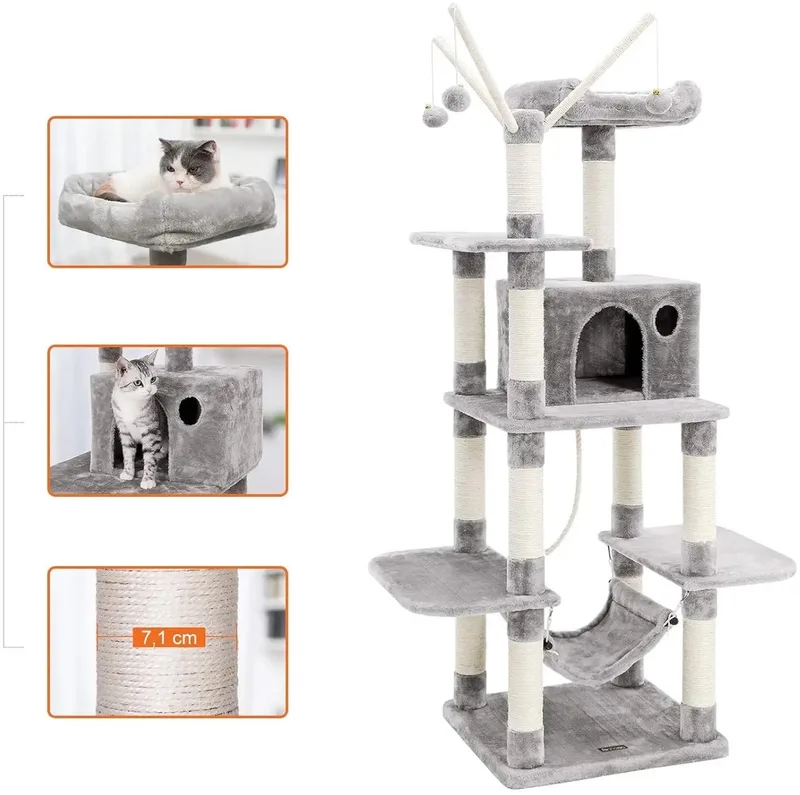 Krabpaal - Katten - Krabpaal Voor Katten - Kat Speelgoed - Krabpaal Hout - Krabpaal Kat - Kat - Huisdier - Huisdieren fra Feandrea i Lysegrå – produktbillede
