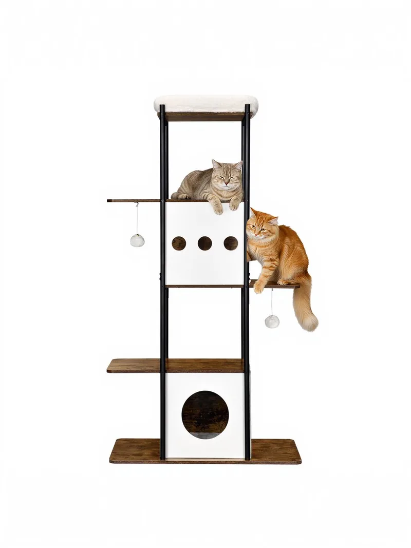 Krabpaal - Kattenboom - 153 cm - Afneembare en Wasbare Kussens - Grote Platformen by Feandrea in Rustiek bruin – product photo